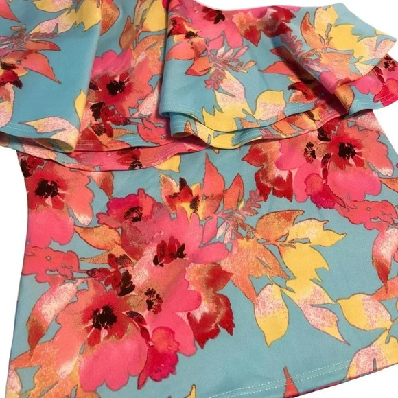 Dreams by J&S Tropical Print One Shoulder Top Size L Vibrant Beach‎ Resort - Picture 2 of 6